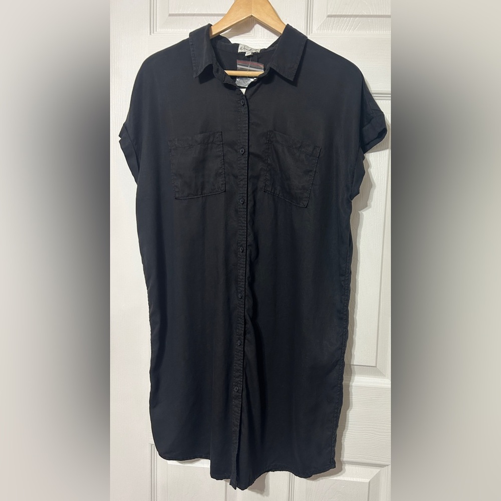 Wonderly Women’s Shirt Dress Black Chambray Button Front Short Sleeve NWT Size M
